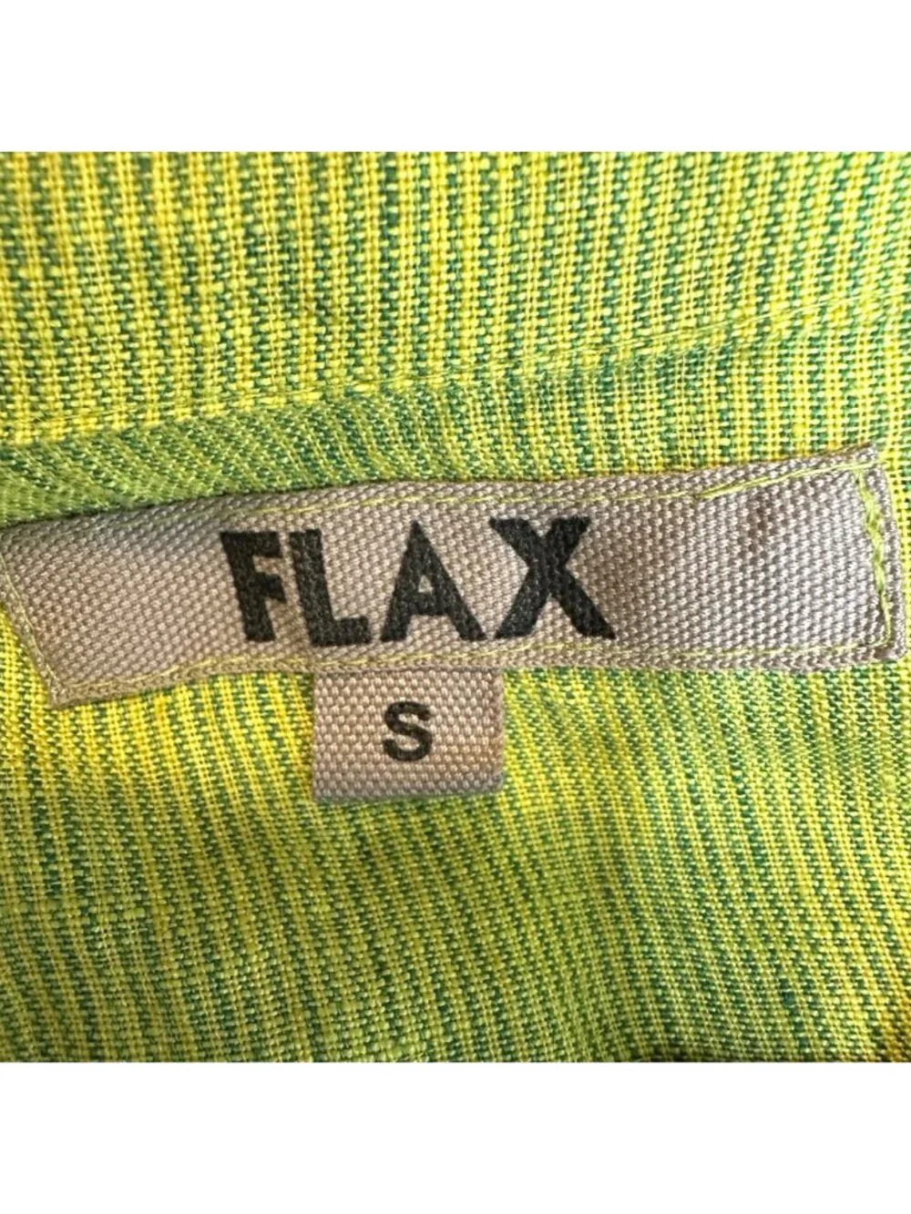 NWOT Flax Womens Green Button-Up 100% Linen Collared 3/4 Sleeve Tunic Shirt S